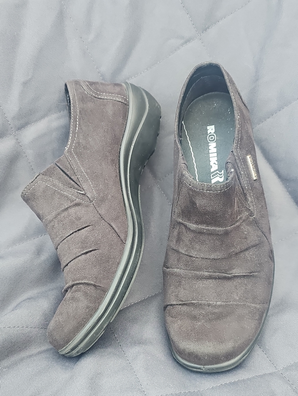 Women's Romika Dry-tex Wedge Loafers Clogs Shoes Suede Sz 38 K26